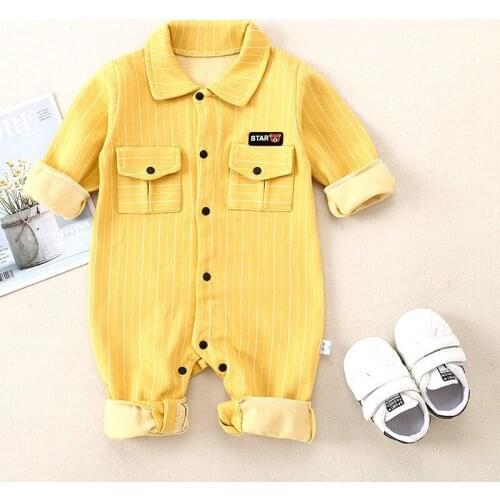 Baby spring and autumn one-piece clothes boy girl baby spring and autumn outing romper cute vertical striped romper