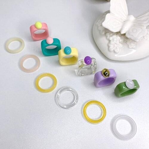 Harajuku Candy Color Geometric Rings for Women Cartoon Cute Handmade DIY Vintage Resin Ring Charms 90s Aesthetic New Gifts