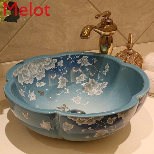 Jingdezhen Ceramic Art Platform Basin Washbasin Basin Basin Basin Basin Mediterranean Peony