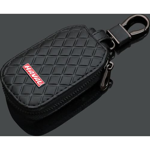 Leather car key case with logo for Haval Kia Geely Renault Opel Lada Tesla Subaru Alfa Romeo Ssangyong Daihatsu MG key Chain bag