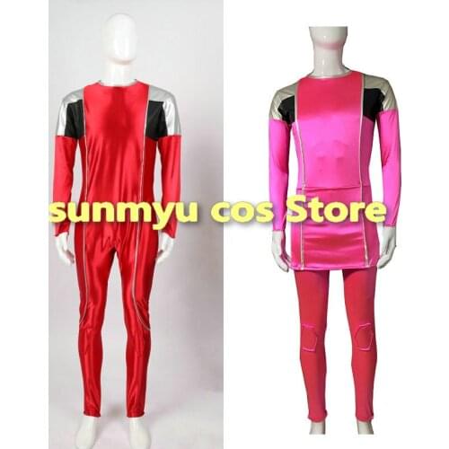 UCHU SENTAI KYURANGER Red Pink Satin Fabric bodysuits Cosplay Costume,Custom Size Halloween