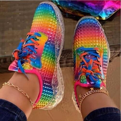Transparent Sneakers Women Rainbow Ladies Platform Jelly Shoes Casual Shoes Women Shining Running Footwear Large Size NVX245