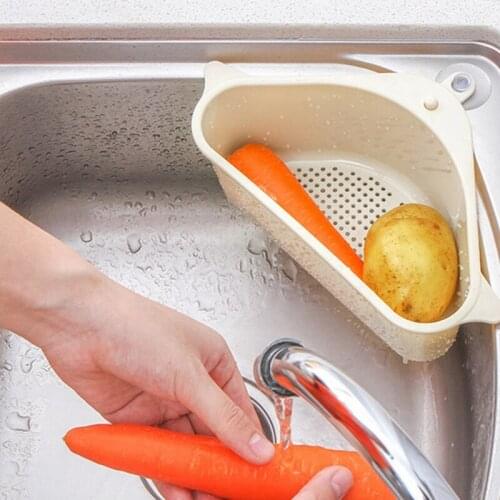 Kitchen Triangle Sink Strainer Drain Vegetable Fruit Strainer Basket Suction Cup Sponge Rack Storage ToolSink Filter Rack