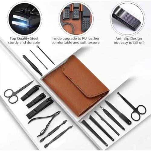 Manicure Set Professional Nail Clippers Pedicure Kit 16 in 1 Stainless Steel Nail Care Tools with PU Leather Travel Case