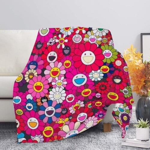 HUGSIDEA Trendy Japanese Style Colorful Cartoon Sunflower Blanket Flannel Blanket Red Thicken Winter Blanket Travel