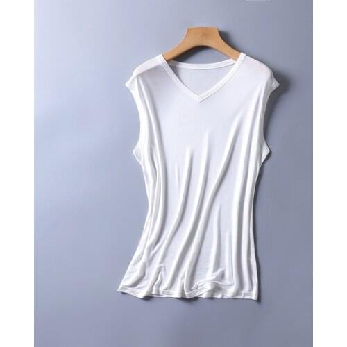 Mens 30% Silk 70% Viscose V Neck Tank Top Vest T-Shirts Tee Sleeveless L XL 2XL 3059