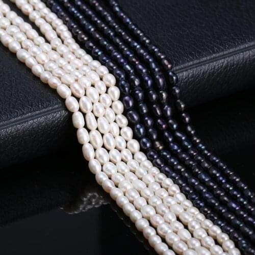 Natural Freshwater Cultured Pearls Beads Rice Shape 100% Natural Pearls for Jewelry Making DIY Strand 14 Inches Size 3-4mm