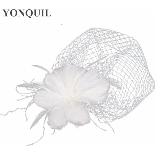 Multiple Colors Elegant Bridal Veils Fascinator Chic Headwear Feather Fascinator Hat Hair Accessories With Hair Clips 3PCS/Lot