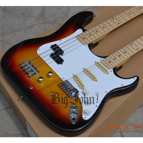 New Sunburst Double Neck Electric Guitar ,4 Strings Bass&6 Strings Guitar BJ-180