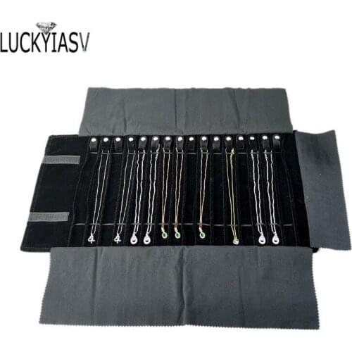New Fashion Black Velvet Jewelry Roll Bag Grey Pendant Bracelet Organizer Storage Pouch Portable Necklace Display Travel Cases
