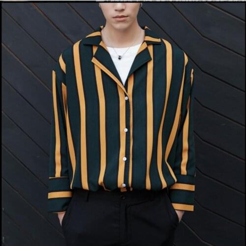 2020 New Spring And Summer Tide Men Vertical Stripe Shirt Vintage Sleepwear Long-sleeve Easy Care Shirt Hairstylist Costumes
