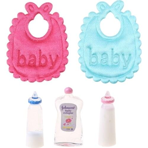 New 1:12 Baby Bottles Shampoo Bib Set Doll House Miniature Nursery Accessory GXMB