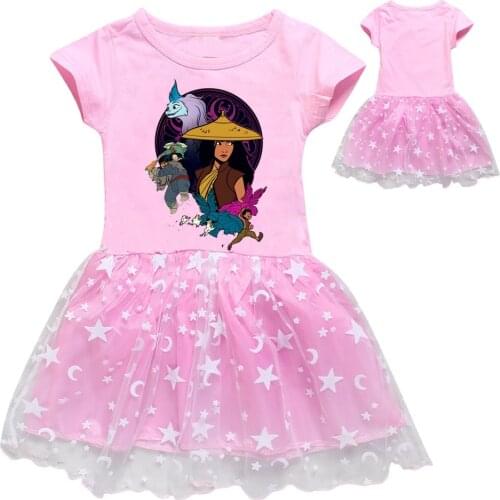 Girls Clothes 2021 Summer Princess Dresses Short Sleeve Kids Net Yarn Dress Raya and The Last Dragon Party Children Clothing