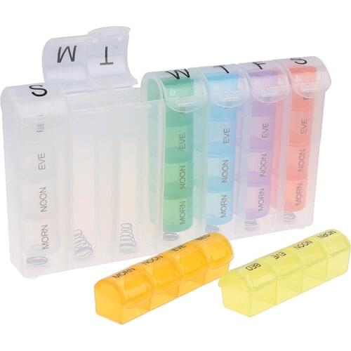 7 Days Weekly Pill Organizer Plastic Tablet Dispenser Medicine Container With 28 Compartments Weekly Pill Organizer