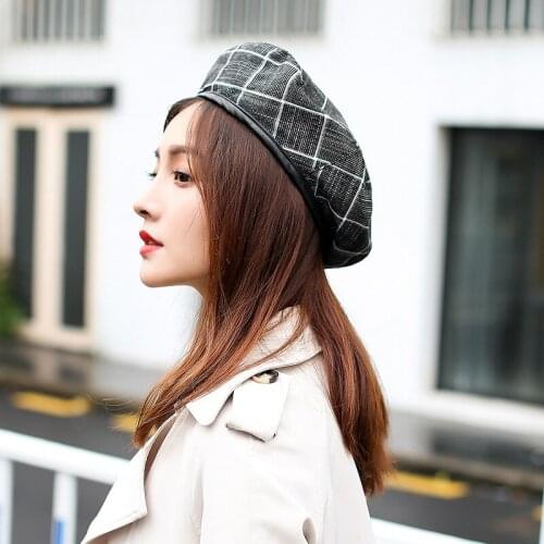 Autumn and winter new beret retro British fashion flat top plaid pattern painter hat all-match plaid beret octagonal cap