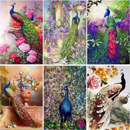 Peacock 5D DIY Diamond Painting Full Round Drill Animal Flower Embroidery Cross Stitch Mosaic Home Decor Gift