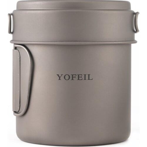 Yofeil camping cookware ultralight titanium frying pan bowl cup outdoor camping cooking set high quality hiking picnic tableware