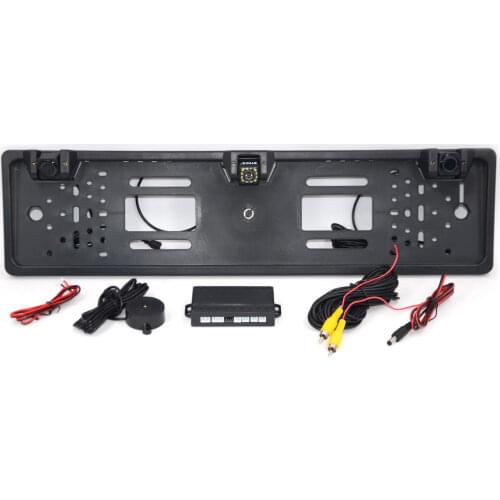 EU Europe car license plate frame Rear View camera 170 degree night vision with 2 Visual reversing radar detector