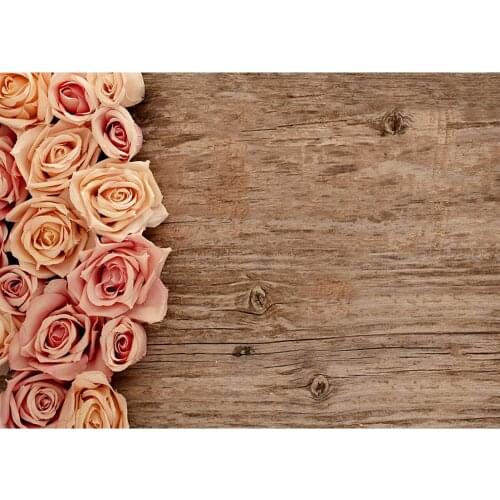 Pink Flowers Wooden Board Photo Backdrop Vinyl Backgrounds Photography Props for Baby Lovers Valentines Day Wedding Photobooth
