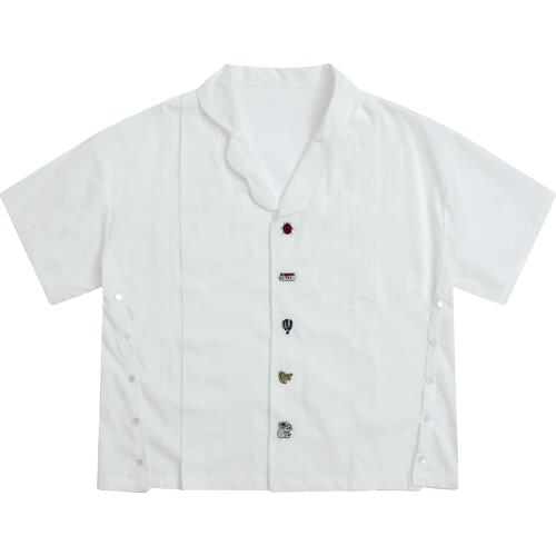 2019 Summer Womens Shirt Top Fashion Design Sweet Lady White Cotton Shirt Koala Embroidery Cartoon Animal Button Short Sleeve