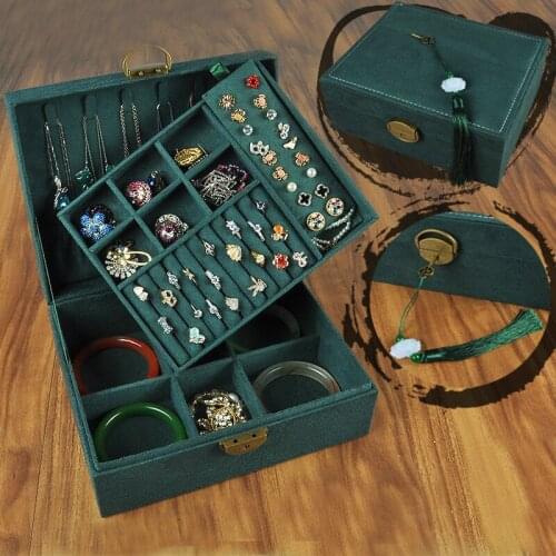 Handmade Retro Style Jewelry Multi-Layer Functional Jewelry Storage Box Ornament Ear Stud Earrings Necklace Ring Large Simple