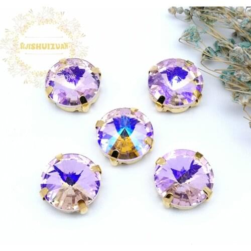 New product Satellite Pink AB Crystal Glass Sewing Rhinestones with gold Claw DIY Wedding Dresses