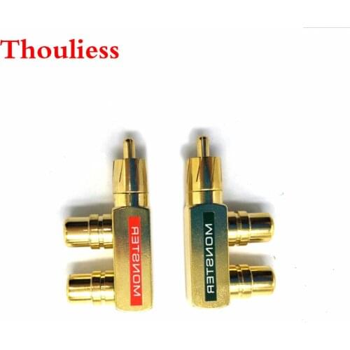Thouliess 2 pieces Gold Plated RCA Adapter RCA Audio Video Splitter Plug 1 Male to 2 Female RCA Audio Connector