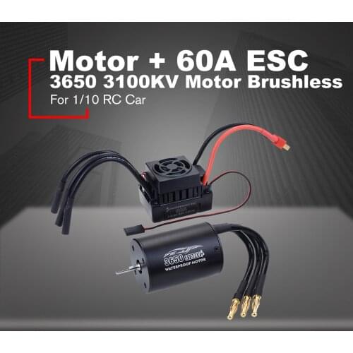 Waterproof 3650 2300KV/3100KV/3900KV Brushless Senseless Motor and 60A Brushless ESC Combo Set for 1/10 RC Car Boat