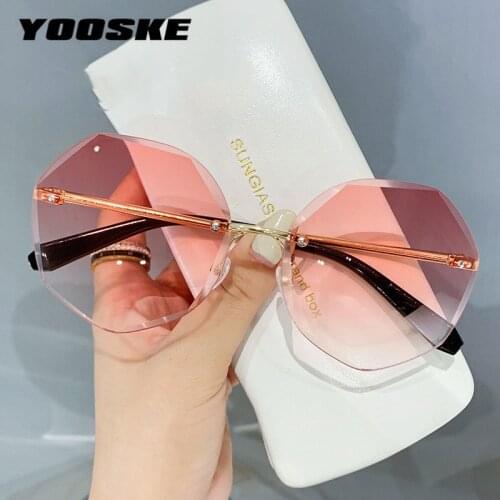 YOOSKE Vintage Womens Sunglasses Design Fashion Lady Rimless Sun glasses Alloy Classic Designer Shades UV400 Eyewear Mirror