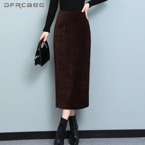 Coffee High Waist Elegant Warm Chenille Long Skirt Woman 2021 Autumn Winter Casual Straight Skirts Female
