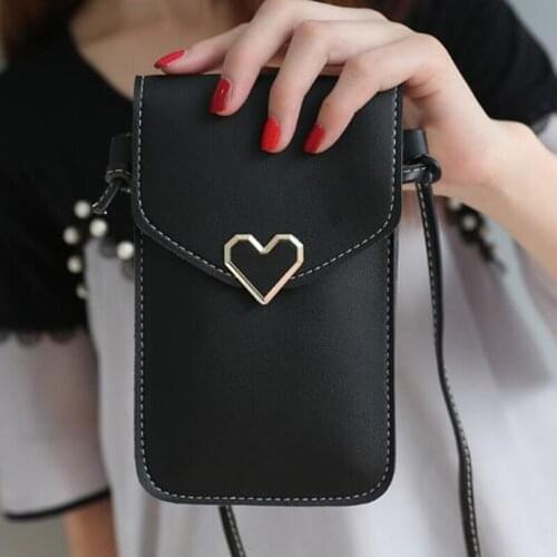 Women Bag For Phone Transparent Women Coin Purse Cross Shoulder Bag Girls Cute Phone Bag Mini Heart Type Hasp Mobile Pouch