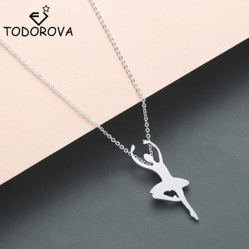 Todorova Stainless Steel Gymnast Silhouette Sports Necklaces for Women Ballet Ballerina Health Necklace Dance Figure Jewelry