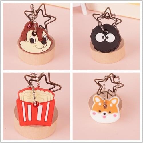 1Pc Silicone Key Ring Cap Head Cover Keychain Case Shell Dog Cat Animals Shape Lovely Jewelry Gift for Key Control Dust Cap