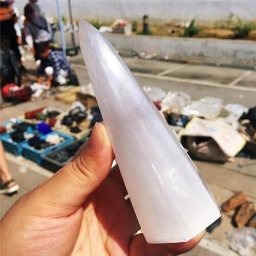 1pcs Natural white gypsum stone pointed pillars crystal quartz crystal beautifully decorated