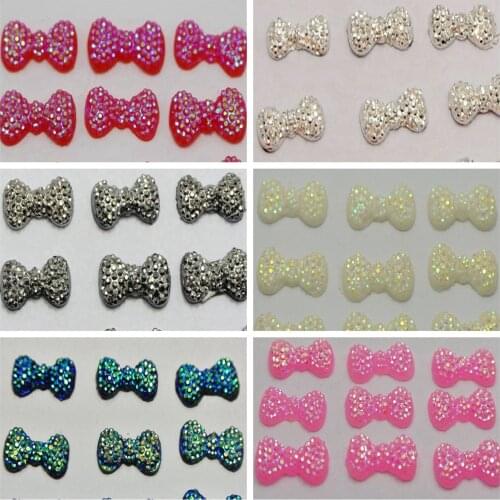 200 Flatback Resin Bowknot Bows Dotted Rhinestone Cabochon 13X7mm Color Choice