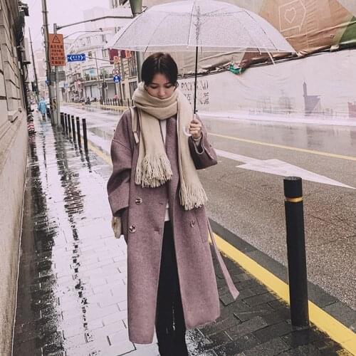 2021 Winter Wool Outerwear Womens Long Coats Vintage Woolen Office Lady Double breasted Overcoat Female Woolen Trench Coat Coat