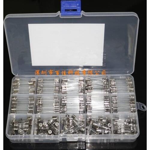 250Pcs 15 kinds of specifications 5x20mm 6x30mm glass fuse 1A~20A boxed mixed fuse