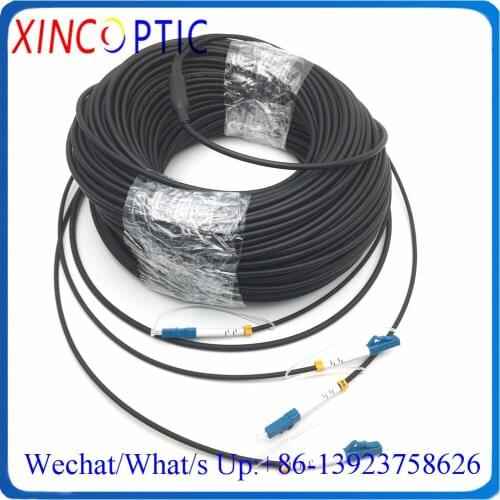 30M 2Cores SM G657A,4.0mm LSZH/TPU Black Cable,2C LC/UPC(2Fiber)/SC/ST/FCPC 2F Single Mode Armored Fiber Optic Patch Cord Cable
