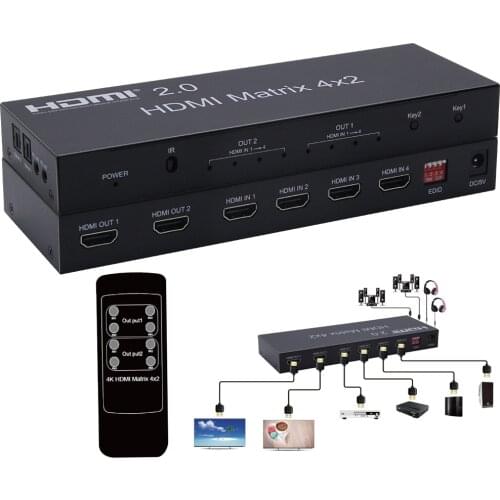 4K HDMI 2.0 Matrix 4X2 HDMI 4X2 Matrix with audio HDMI 2X2 matrix HDMI matrix Switcher Switch 4 in 2 Splitter 4K 60HZ HDCP 2.2