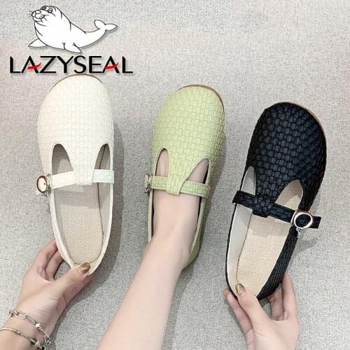 LazySeal 2021 Spring Flats Women Shoes Loafers Flat Heel Buckle Moccasin Ballet Flats Shoes For Women Big Size 43