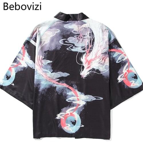 Bebovizi Japanese Cardigan Anime Dragon Kimono Cosplay Harajuku Women Men Yukata Streetwear Beach Traditional Shirt Swimwear