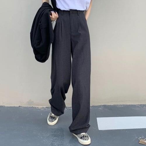 GOOHOJIO 2020 New Black Oversized Straight Casual Trousers Women Autumn Wide Legs Pants Women Fashionable High Waist Women Pant