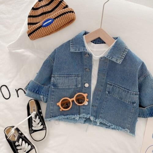 Toddler Kids Denim Jacket Baby Boy Long Sleeve Tops Fashionable Cartoon Coat Autumn Baby Girls Jeans Baby Outerwear Clothing