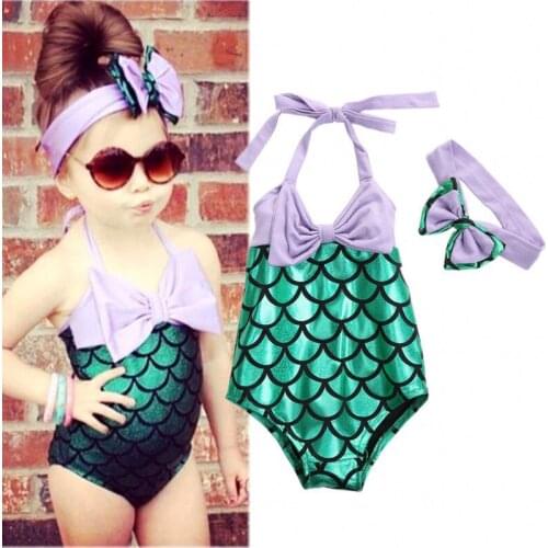 Girls Kid Mermaid Swimmable Bikini Swimwear Swimsuit Swimming Headband Costume toddler girl clothes bikini for children girls