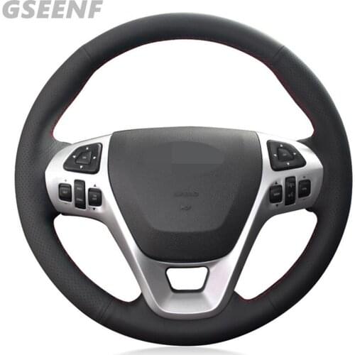 Car Steering Wheel Cover For Ford Explorer 2011-2019 Taurus 2013-2019 Edge 2011-2014 Black Hand-stitched Artificial Leather