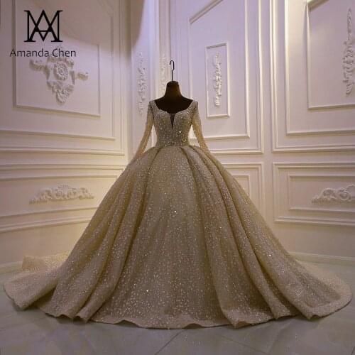 Robe femme High Quality Long Sleeve Lace Appliques Pearls 2021 Wedding Dress Luxury