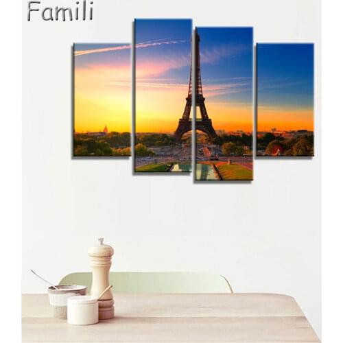 4pcs Canvas Picture Paris Eiffel Tower Painting Paintings on the wall Home Decoration Modular paintings on the wall