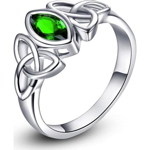 Engagement Party Green Cubic Zircon Celtic Knot Jewelry White Gold Color Ring Size 6 7 8 9 10 Anniversary Gifts For Lover