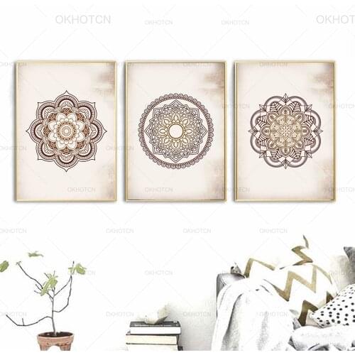 Brown Mandala Canvas Painting Wall Pictures Living Room Vintage Flower Wall Art Prints Home Decor No Frame Artwork Unframed