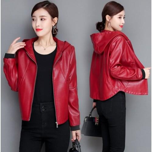 Spring and Autumn Jacket Women Leather Fashion Long Sleeve Coat Hooded Female Ladies Streetwear Jackets